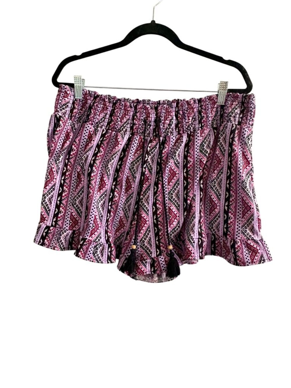 Purple & Black Tribal Print Indie Sleaze Ruffle Hem Retro Boho Shorts NoBo XXXL